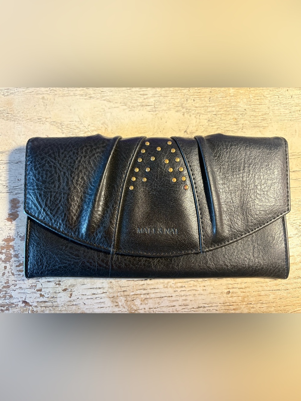 Matt & Nat Black Clutch with Gold Stud Accents